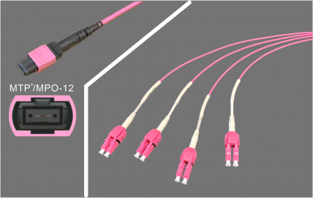 MPO-12 đến Lắp ráp LC - MPO-12 đến 4 x LC Duplex OM3 đến OM5 Lắp ráp
